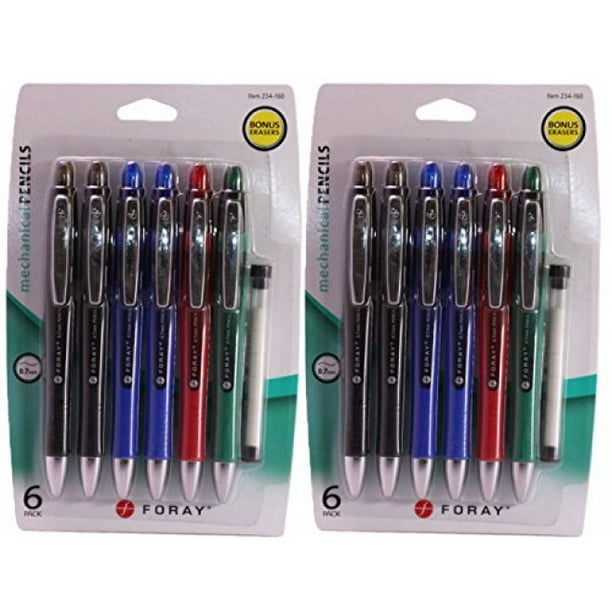 Foray Thick Mechanical Pencils 0 7 Mm Assorted Colors With Bonus Erasers 6 Count Pack Of 2 Walmart Com