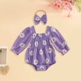 thumbnail image 2 of 9-12 Months Newborn Baby Girl Floral Romper Long Sleeve Ruched Romper With Headband, 2 of 7