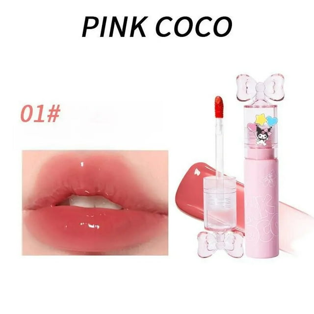 Anime Sanrio Hello Kitty Bowknot espejo acuoso labio esmalte lápiz labial líquido hidratante brillo de labios maquillaje Y2K chica accesorio de maquillaje