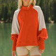 thumbnail image 2 of Ladies' Loose and Comfortable Contrasting Color Design with Lantern Sleeves Semi High Neck Long Sleeve Hoodie for Fashion,Saffron,L, 2 of 6