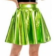 thumbnail image 4 of KJIUQ Women's Shiny Metallic Wet Look Stretchy Flared Mini Skater Skirt High Waisted Nightclub Party Pleated Skirts for Women(Green,S), 4 of 5