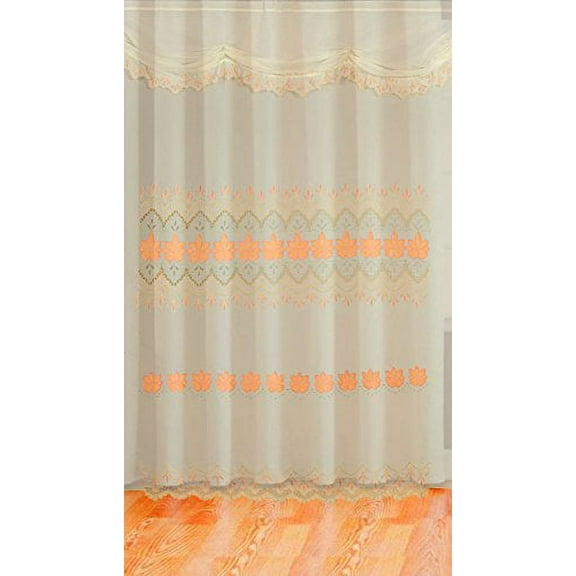 Peach Pink Room Decor Velvet Flowers Sheer Window Curtain Drapes Panels 60x90" (1, Peach)