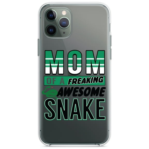 DistinctInk Clear Shockproof Hybrid Case for iPhone 11 Pro (5.8" Screen) - TPU Bumper Acrylic Back Tempered Glass Screen Protector - Mom of a Freaking Awesome Snake