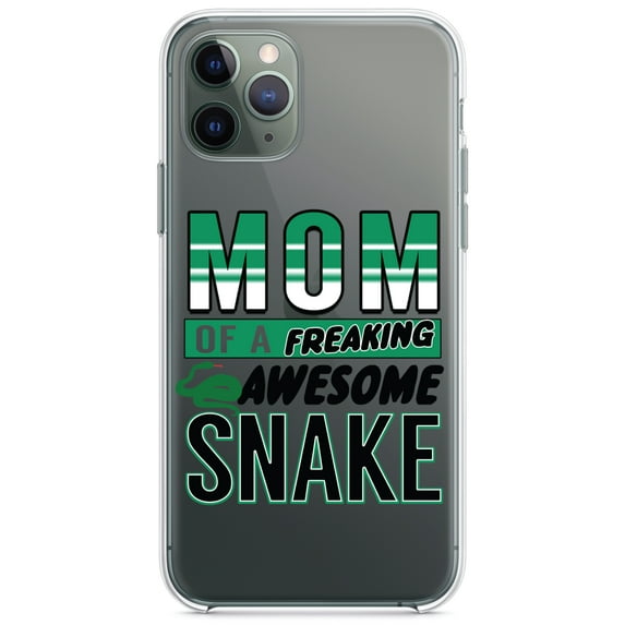 DistinctInk Clear Shockproof Hybrid Case for iPhone 13 PRO (6.1" Screen) - TPU Bumper Acrylic Back Tempered Glass Screen Protector - Mom of a Freaking Awesome Snake