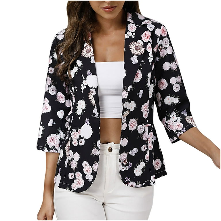 womens dressy blazers and jackets floral print suit jacket long