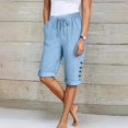 thumbnail image 2 of vigerkar Womens Casual Capri Pants Elastic Waist Solid Color 3/4 Wide Leg Summer Trousers with Pockets Blue, M, 2 of 5