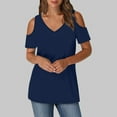 thumbnail image 2 of Timegard Womens Top Cold Shoulder V Neck Short Sleeve Comfy Casual Solid Color Tunic Top Blouse Summer, 2 of 7