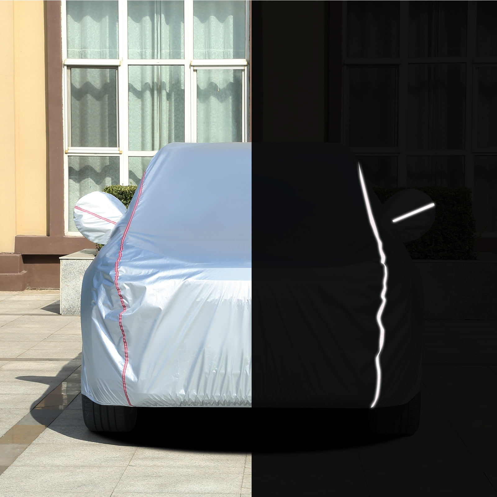 Tecoom Hard Shell Breathable Material Door Shape Zipper Design Waterproof UV-Proof Windproof Car Cover for All Weather Indoor Outdoor Fit Sedan 170”-190” Length 