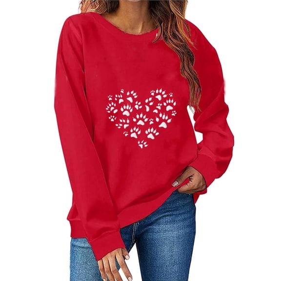 SELONE Long Sleeve Athletic Shirts for Women Valentine Heart Print Sweatshirt Crewneck Pullover Fashionable Tops