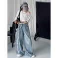 thumbnail image 6 of PLHWHYQ Girls Baggy Wide Leg Jeans Elastic Waist Denim Pants | Y2K High Waisted Straight Leg Jeans,Denim Pants Blue 13-14 Years, 6 of 7