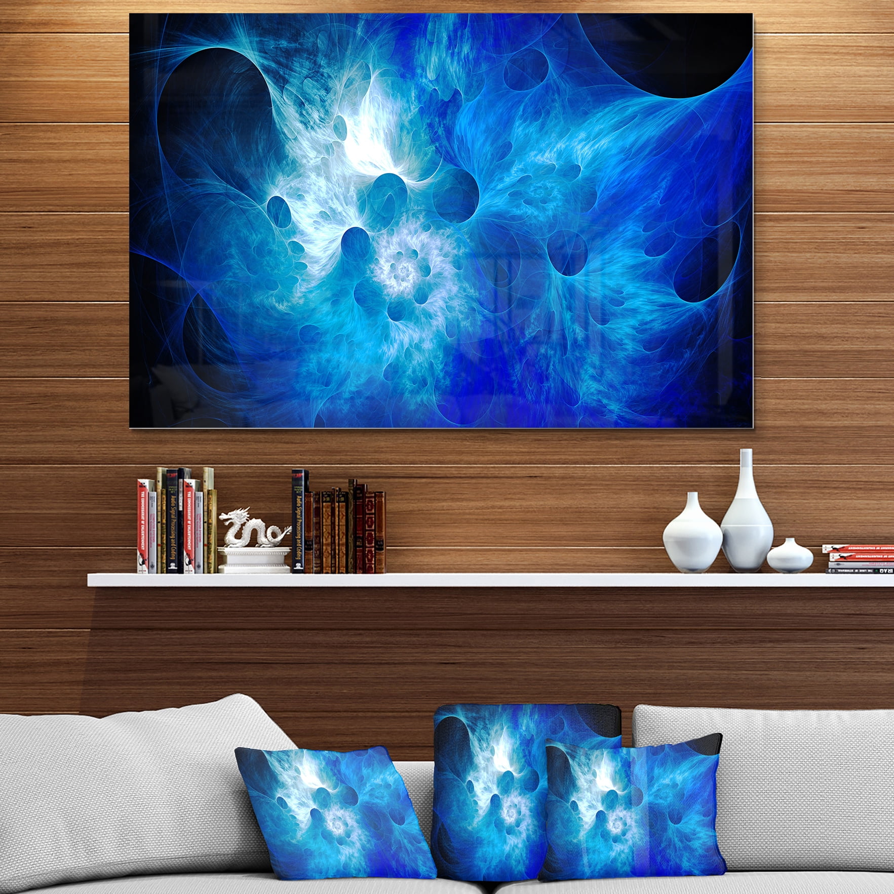 Fractal Blue Smoke 40.00" x 30.00" Painting Art Prints, by Designart