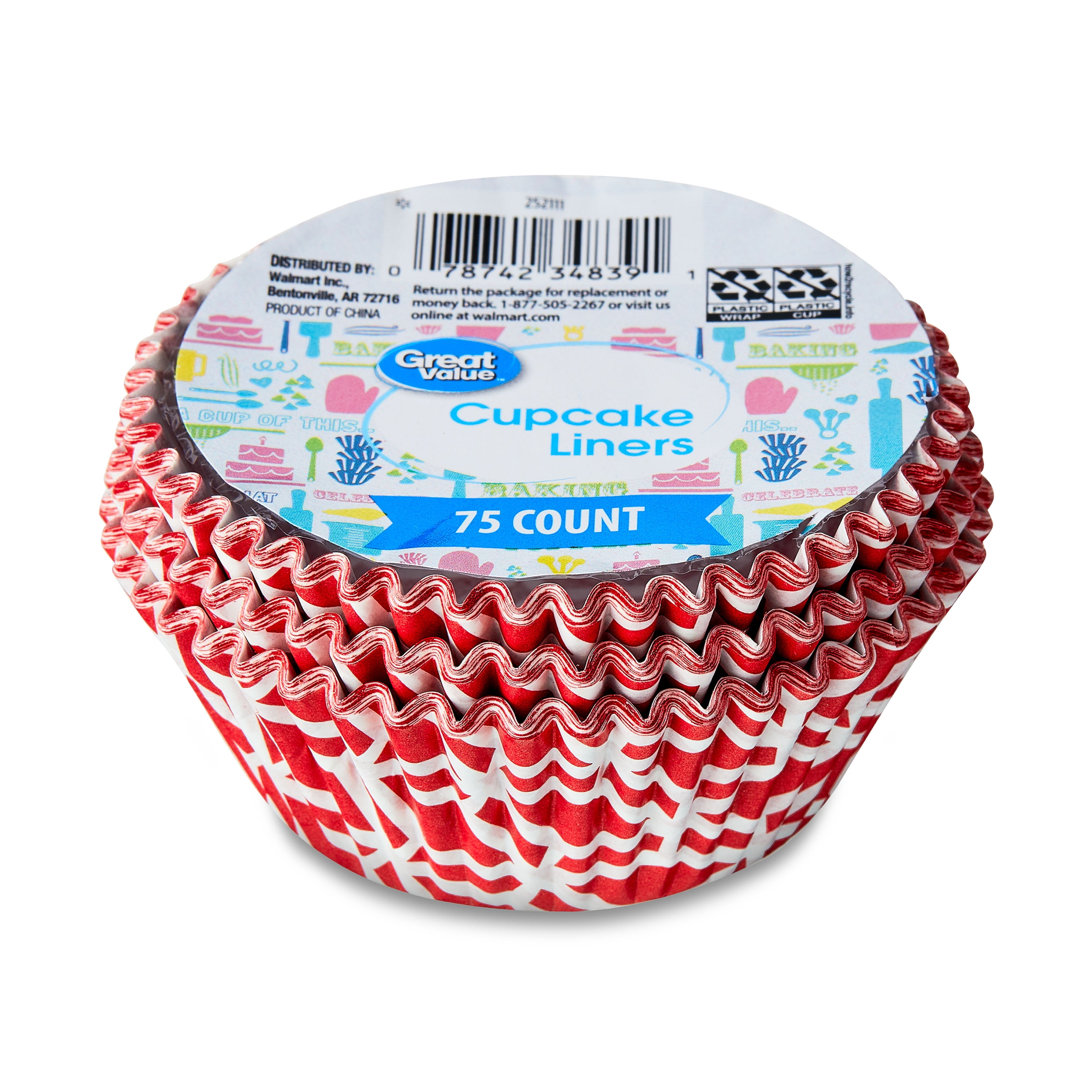 Great Value Cupcake Liners, Red & White Pattern, 75 Count