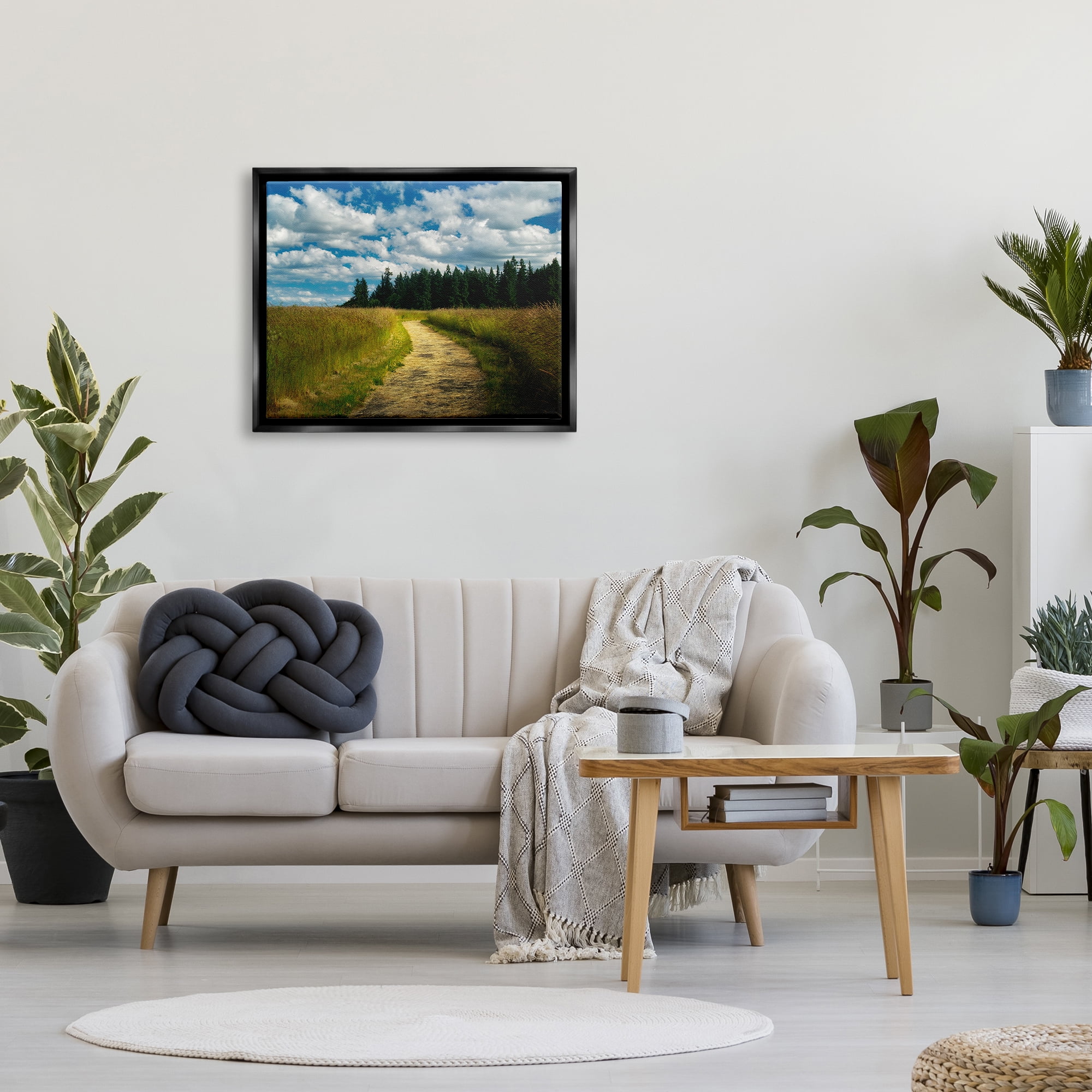 Stupell Industries Cloudy Rural Path Grassland Landscape Photography Black Floater Framed Art Print Wall Art