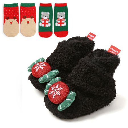 

Baby Unisex Christmas Cozy Fleece Booties Shoes with 2 Pair Socks or Hairbands