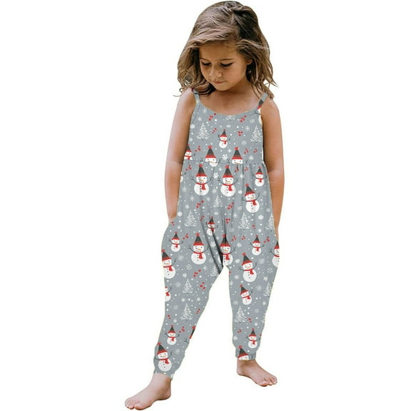 Fjofpr Toddler Girl Clothes 3T Toddler Girl Clothes under $10 Toddler Kids Girls Comfort Cute Christmas Print Suspenders Leisure Romper Jumpsuit (1-6Years)