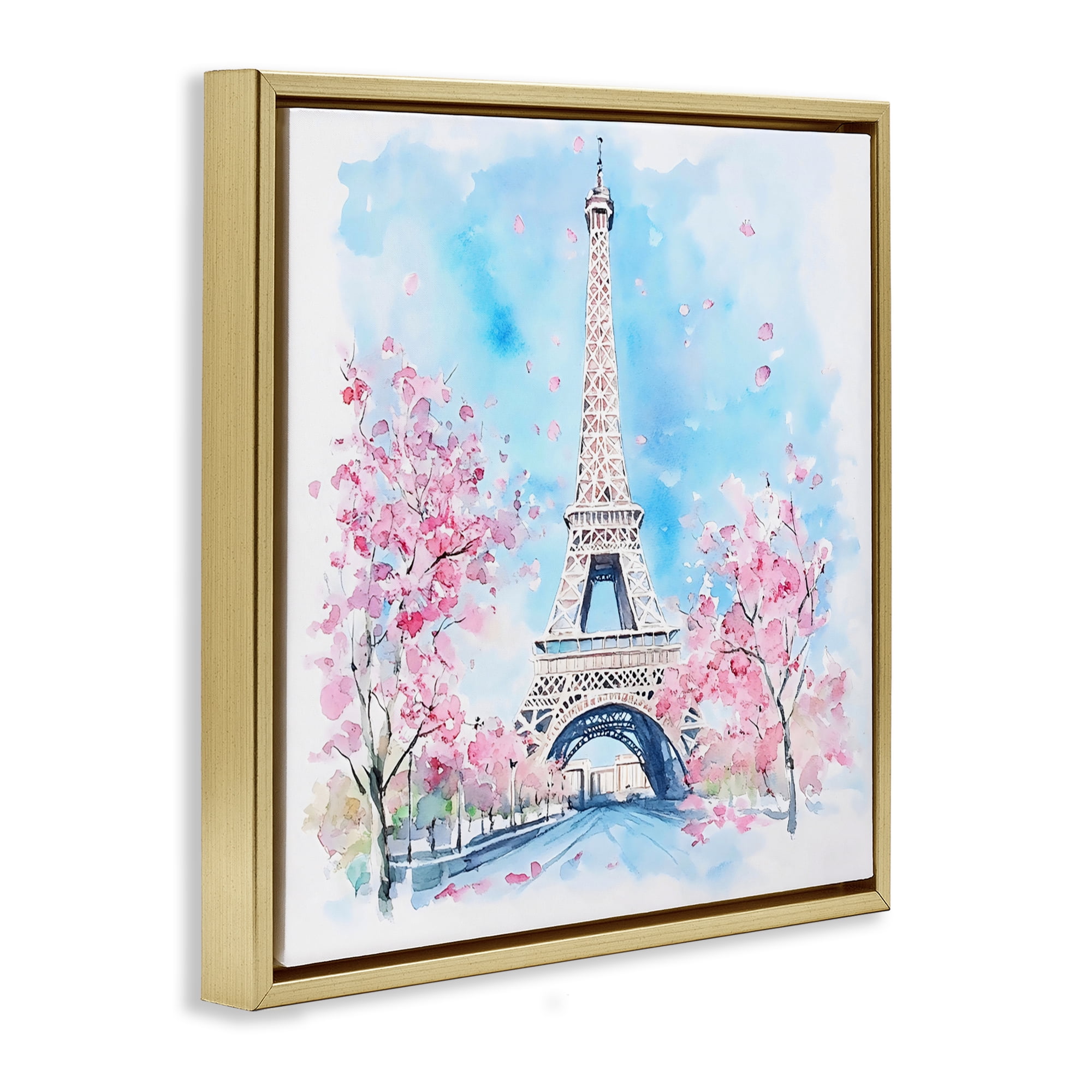 Stupell Industries Eiffel Tower Cherry Blossoms Gold Framed Floater Canvas Wall Art, design by Creative Studio