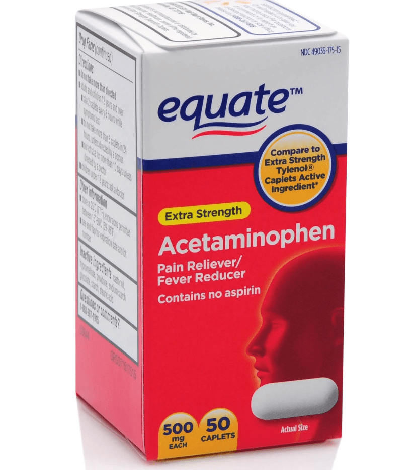 Equate Extra Strength Acetaminophen Pain and Fever Relief Caplets, 500 mg, 50 Count