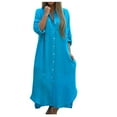 thumbnail image 3 of Jinhomg Women's Shirt Dresses Loose Fit Comfy Cotton Linen Maxi Dress 2025 Trendy Button Down High Low Hem Beach Dress Summer Vacation Outfits Todays Deals Sky Blue XXL, 3 of 7