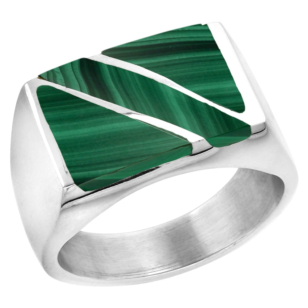 WorldJewels Sterling Silver Malachite Ring for Men Rectangular