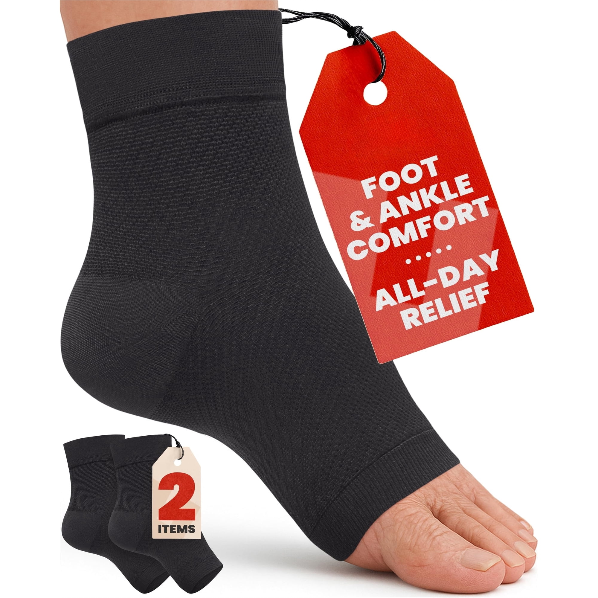 Lohol Ankle Compression Sleeve - 1-Pair, Plantar Fasciitis Braces - Open Toe Compression Socks for Swelling, Sprain, Neuropathy, Foot Arch Support for Men and Women - 20-30mmhg, M, Beige
