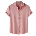 thumbnail image 4 of Mens T-shirts Mens Summer Summer Casual Lapel Solid Color Short Sleeved Button Linen Shirt Clothing Loose Fit Men Short Sleeve Yoga Shirt T Men Long Tees Sleeve Extra Long Red XL, 4 of 9
