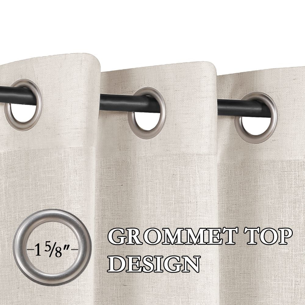 PrimeBeau Natural Linen Blended Nickel Grommet Curtains Privacy Added Semi Sheer Window Curtain Drapes Textured Flax Curtains(52" W x 84" L, Natural)