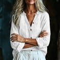 thumbnail image 4 of Nmnitkp Long Sleeve Shirts for Women Cotton Linen Button Down Shirt Stand V Neck Roll Up Long Sleeve Loose Fit Casual Blouse for Fall Work Daily Loungewear White,L, 4 of 7