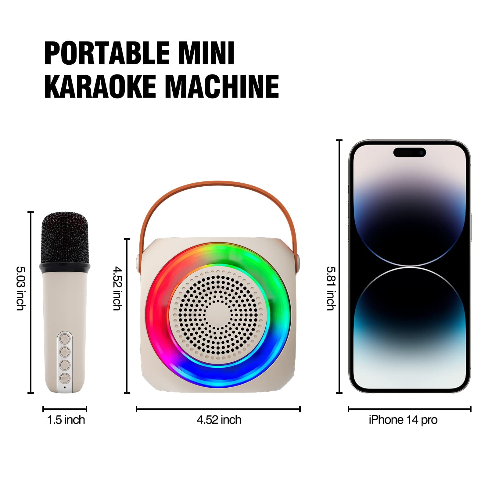 Mini Karaoke Machine for Kids Adults, Portable Karaoke Speaker with 2 Wilreless Microphones and Bluetooth for Home Party, Birthday Gifts for Boys/Girls,Beige