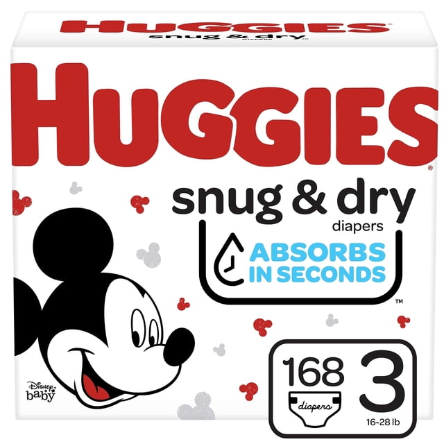 Pañales Huggies Snug & Dry, tamaño 3, 16 a 28 libras (7-13 kg), 168 unidades