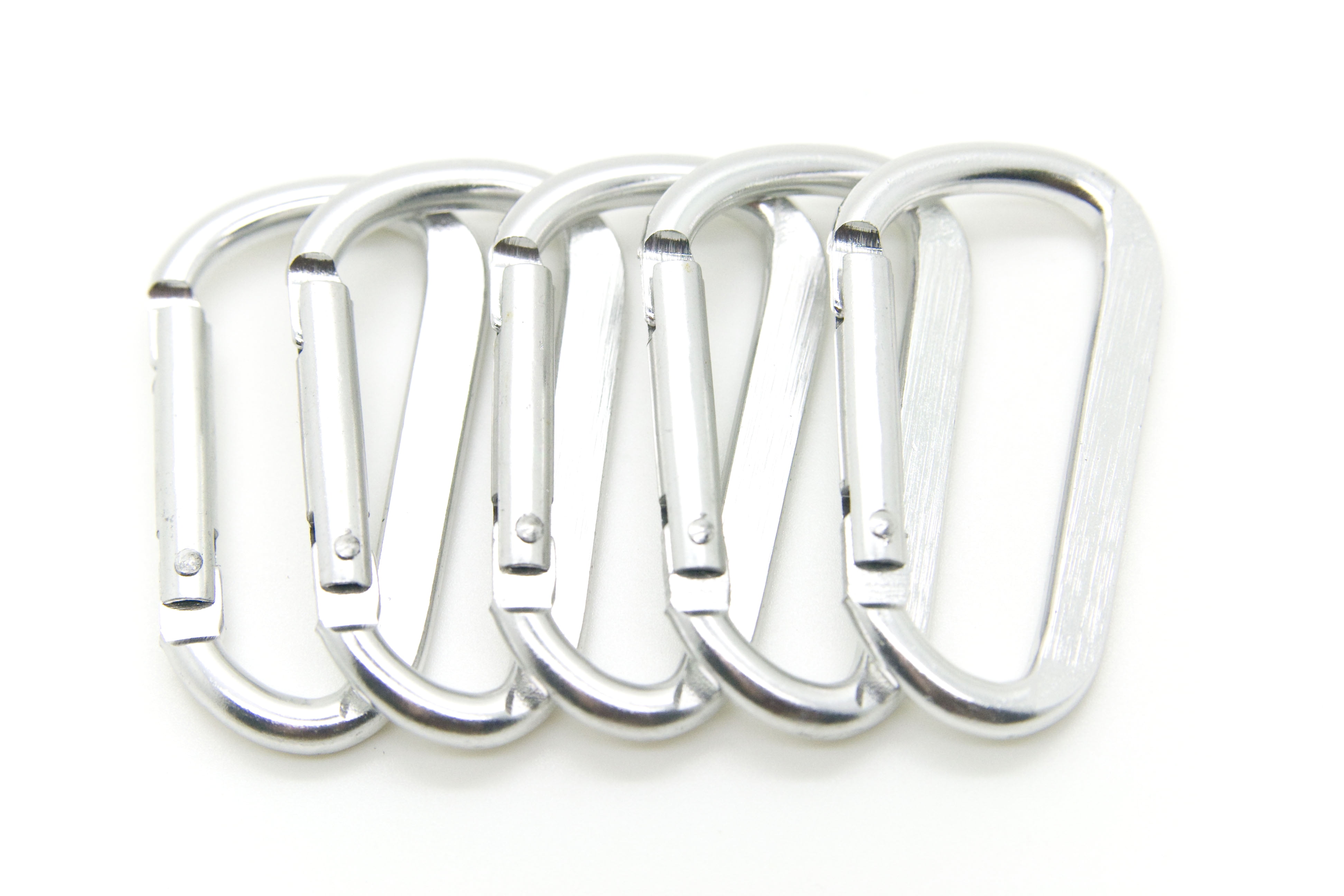 100 pcs - 2.25 inch Silver Aluminum Carabiner D Shape Flat Edge, Keychain Clip, Spring Snap Key Chain Clip Hook
