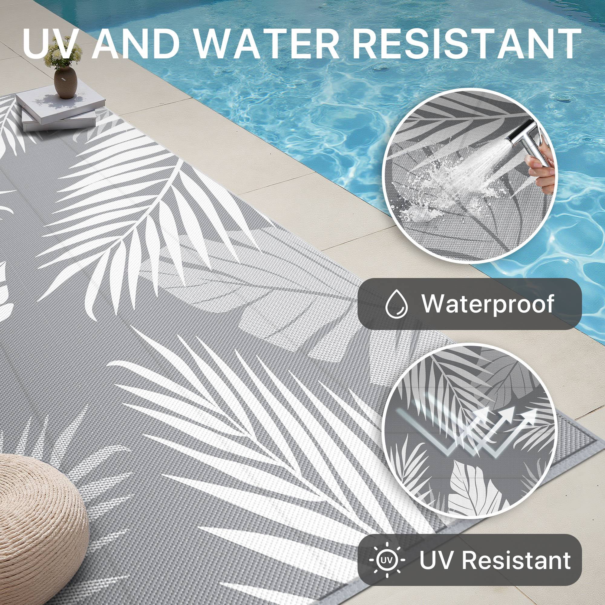 DEORAB 6'x9' Outdoor Rugs Waterproof Patio Lightweight Reversible Plastic Carpet Outside Camping Mat,Gray & White
