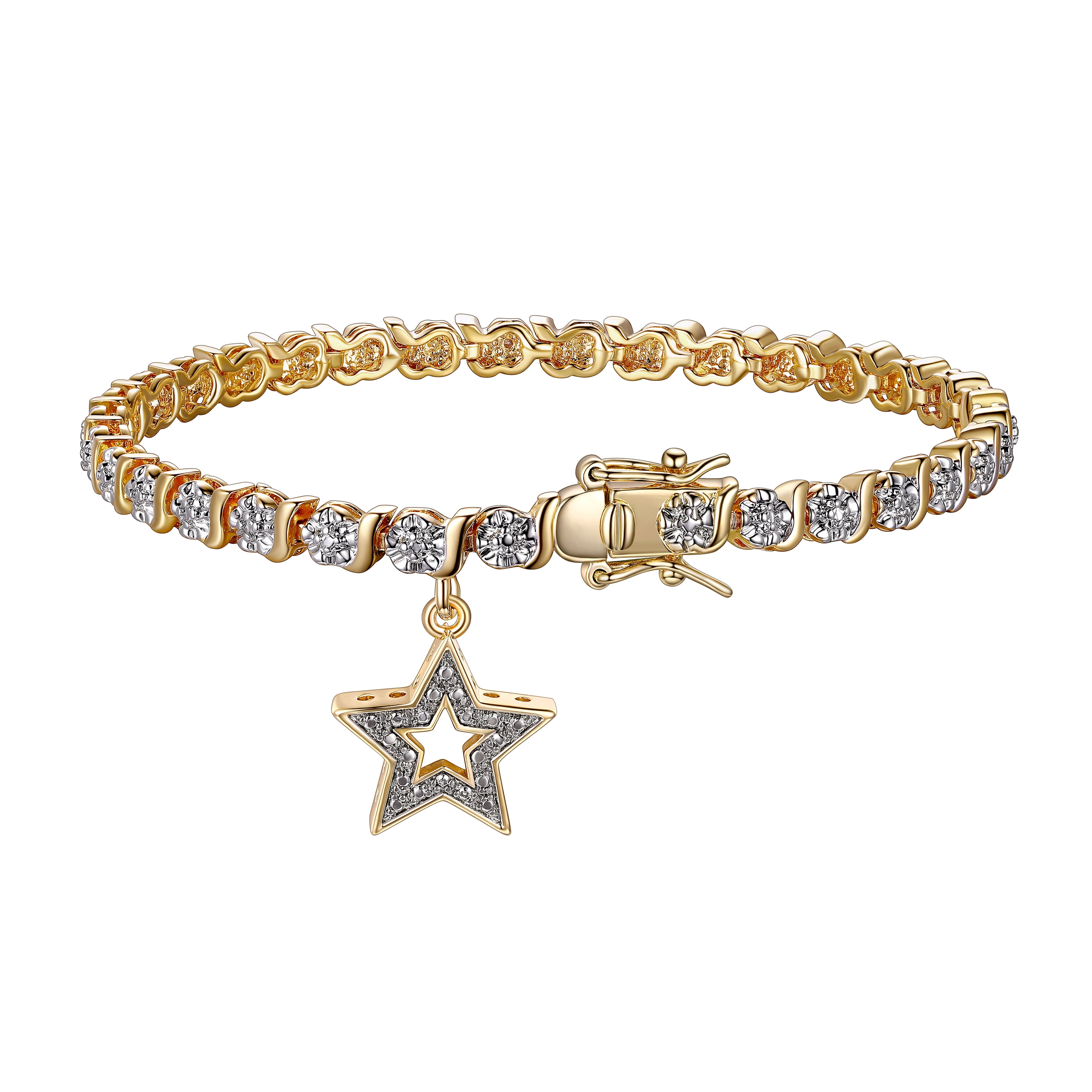 Gold Tone Diamond Accent Leaf Tennis Bracelet
