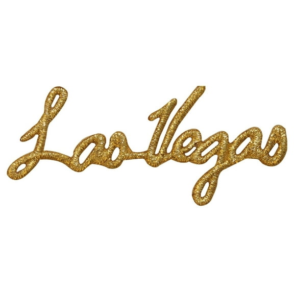 ID 0072B "Las Vegas" Patch Gold Words Name DIY Embroidered Iron On Applique