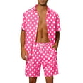 thumbnail image 1 of Conjunto hawaiano de puntos para hombres, camiseta de manga corta de verano, 2 piezas, color rosa, 1 of 5