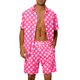 thumbnail image 1 of Conjunto hawaiano de puntos para hombres, camiseta de manga corta de verano, 2 piezas, color rosa, 1 of 5