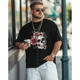 thumbnail image 3 of Men's T-Shirt Vintage Abstract Skull Red Flowers Short Sleeve Casual Tee Classic Crew Neck T-Shirt for Men, M, 3 of 7