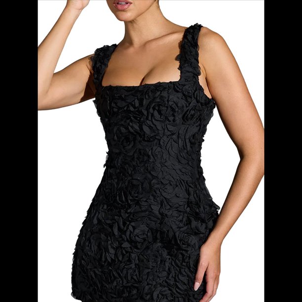 Vestido Floral 3D de Verano para Mujer, Sin Mangas, Estilo Cóctel, para Fiesta, Corto, 2025 Negro XL