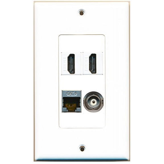 RiteAV - 2 Port HDMI 1 Port Shielded Cat6 Ethernet 1 Port BNC Wall Plate Decorative