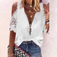 thumbnail image 2 of JINMGG Womens Tops under $5 Women Casual Lace Half Sleeve锛?Neck Zipper Hollow Out T-Shirt Blouse Tops White S, 2 of 7