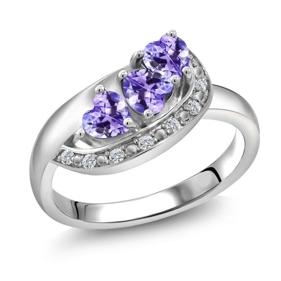 Gem Stone King 925 Sterling Silver Blue Tanzanite and White Created Sapphire Engagement Ring for Women (0.75 Cttw, Gemstone December Birthstone, Heart Shape 4MM, Size 5)