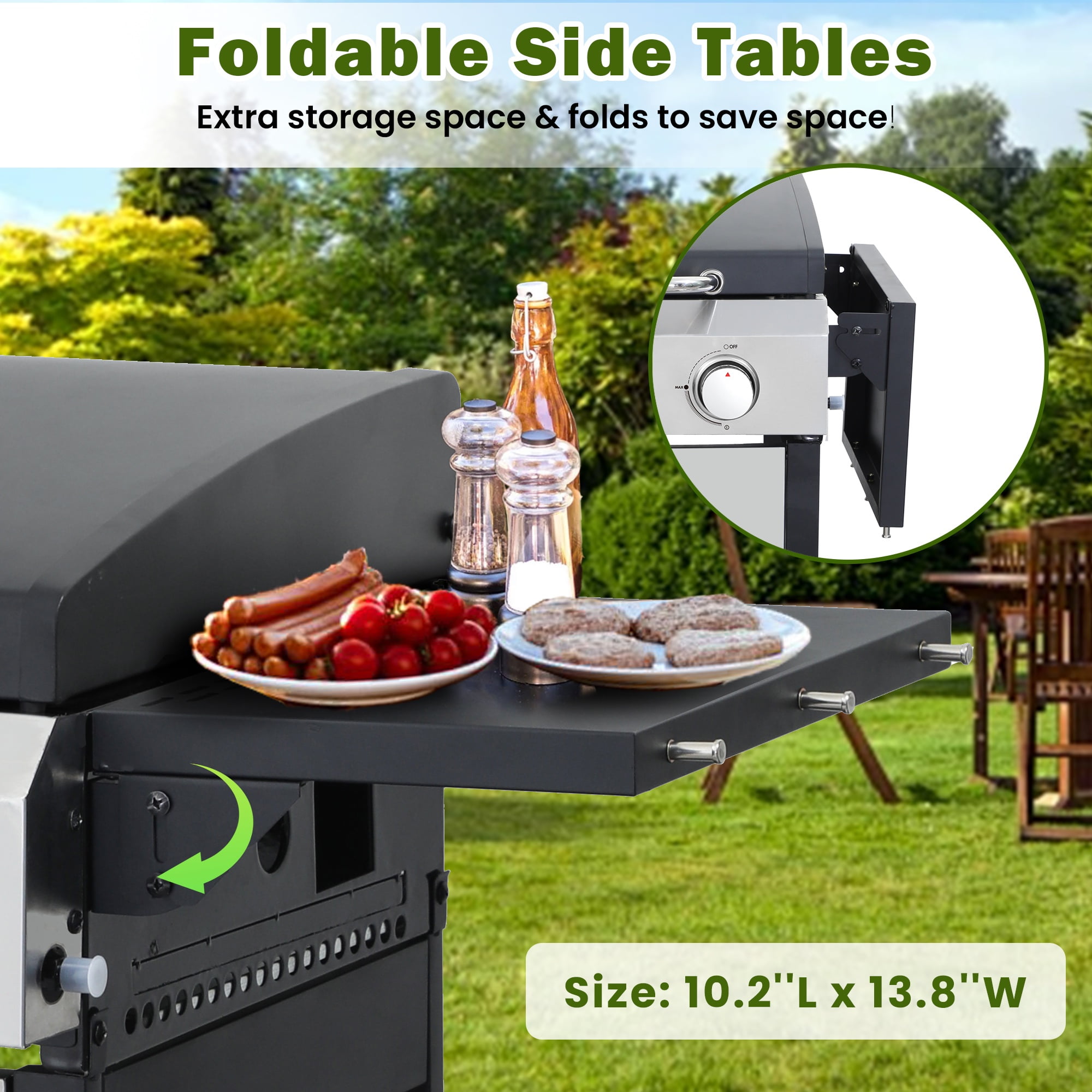 Seizeen 3-Burner Propane Gas Grill, Outdoor 2-IN-1 BBQ Grill & Griddle, Portable Combo Grills Stainless Steel, W/Two Foldable Shelves, Two Cooking Areas, Wheels