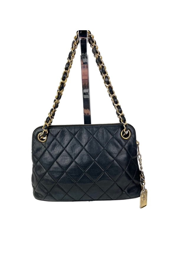 Pre-Owned CHANEL Bag Quilted Lambskin Leather Chain Vintage Black Mini Shoulder Bag