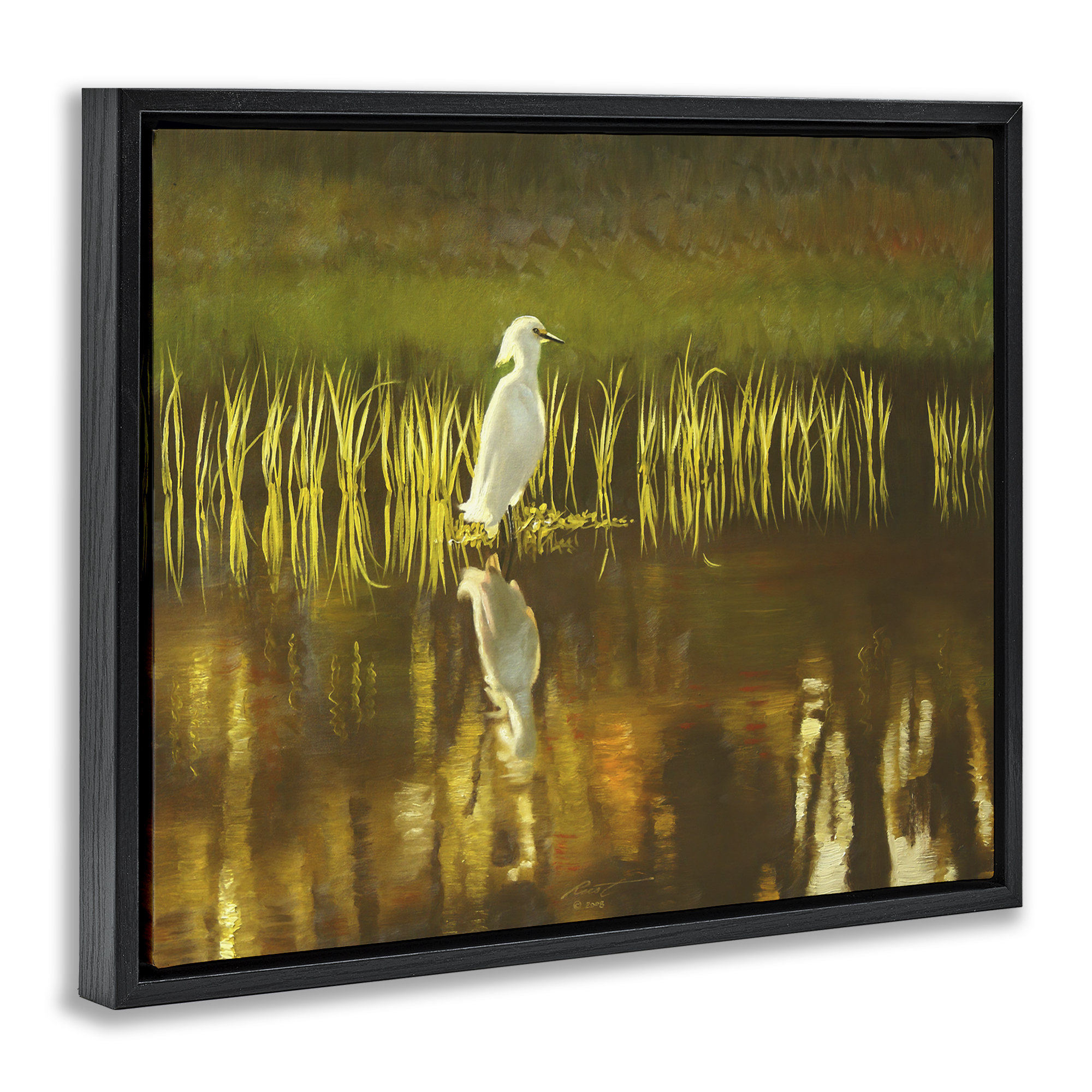 Stupell Industries Bird & Lake Botanicals Landscape Painting Black Floater Framed Canvas Art Print Wall Art, 31 x 25