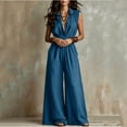 thumbnail image 5 of MLCDZ Women's Lapel Sleeveless Wide Leg Lightweight Jumpsuits One Piece Rompers Formal Dressy Casual Summer Travel Outfits with Multiple Pockets, 5 of 8
