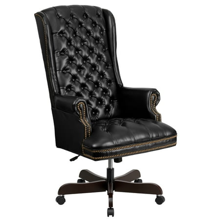 UPC: 0847254076661 | Flash Furniture High Back Traditional Fully Tufted Black LeatherSoft Executive Swivel Ergonomic Office Chair with Arms