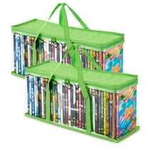 Stock Your Home DVD Storage Bags (Set of 2) Media Organizer Bag for DVDs, CDs, Blu Ray Disc, Movie Cases, VHS Box, Video Game Disks, Clear Plastic Holders with Carrying Handles and Zipper - Green