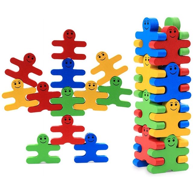 16 bloques de construcción apilables de madera para niños, juguetes de juego apilable para niños Bloques de construcción de equilibrio de animales Montessori Bloques de construcción altos apilables e