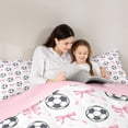 thumbnail image 4 of Erosebridal Cute Bowknot Twin Comforter Sets For Bowtie Girls,Football Print Sport Games Bedding Set For Kids,Reversible Pink 2pcs, 4 of 7
