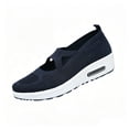 thumbnail image 3 of Domuza Women Knit Mary Jane Wedge Sneakers, Breathable Air Cushion Slip On Platform Shoes, Lightweight Comfortable Casual Walking Footwear Navy 7（EU-38）, 3 of 6