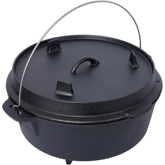 Pre-Seasoned Cast Iron Dutch Oven with Skillet Lid, 12 Quart Outdoor Camping Deep Pot
